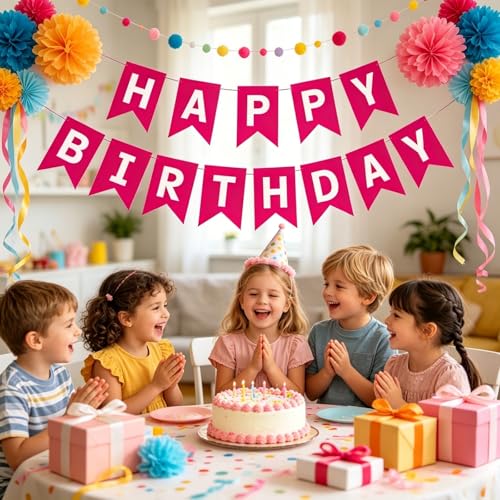 Image of Happy Birthday Banner Birthday Party Supplies (Rose Red)