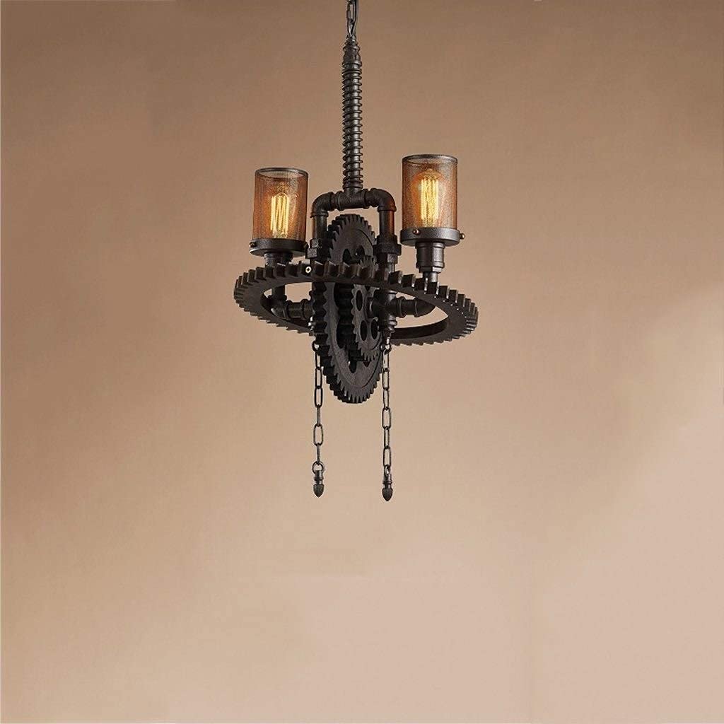 Machine Antiguo Steampunk Hierro Forjado Steampunk Americano Retro Industria Creativa Hierro Engranaje Metal Chandelier Agua Pipa Colgante Luces Restaurante Gran Lámpara de Techo Lámparas Modernas