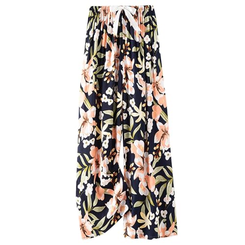 Lastesso Palazzo Pants for Women Fashion Floral Print Summer Lounge Trousers Bow-Knot High Waist Elastic Waistband Pants