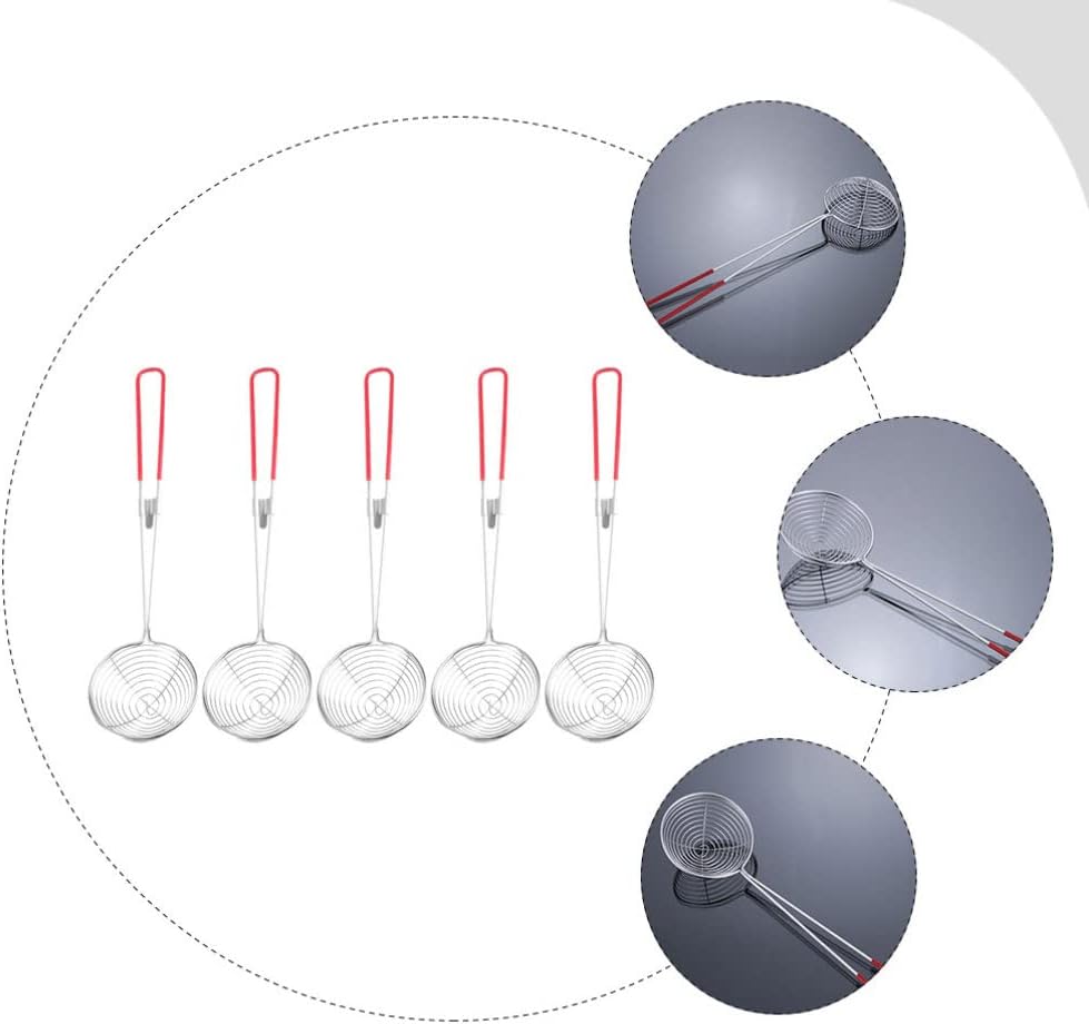 HEMOTON 5pcs Stainless Steel Hot Pot Strainer Spoons Multifunctional Food Colanders for Cooking Filtering Pearl Milk Tea Vegetables More Easy to Clean Kitchen Gadgets