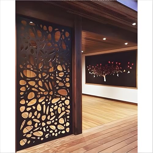 Image of Carved Room Divider Separator Screens, Wall Panel, Multifunction Partition for Between Room and Kitchen (Black-Tree)