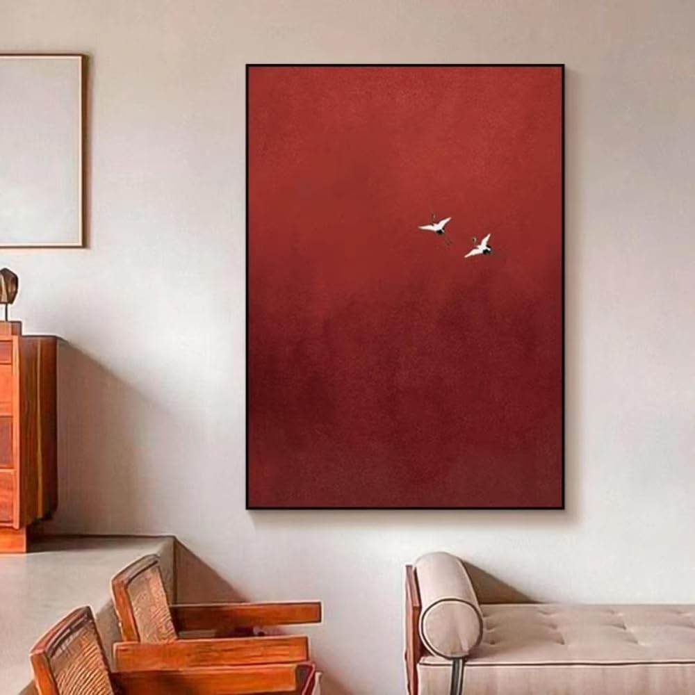 AEFOUU Surrealist Crimson Sky Painting Pure Red Wall Decor Abstract Art Painting Minimalist Wall Art Maximalist Decor Pictures(90x140cm/35x55in/Frameless)