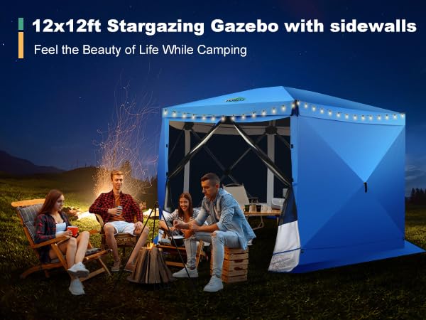 Image of COBIZI 12x12 FT Pop Up Canopy Extendable Tent, Gazebos On Clearance with Removable Roof, Screened in Gazebo with sidewalls, Screen Tents Portable carpas para Patio for Outdoor Camping,Backyard,Blue