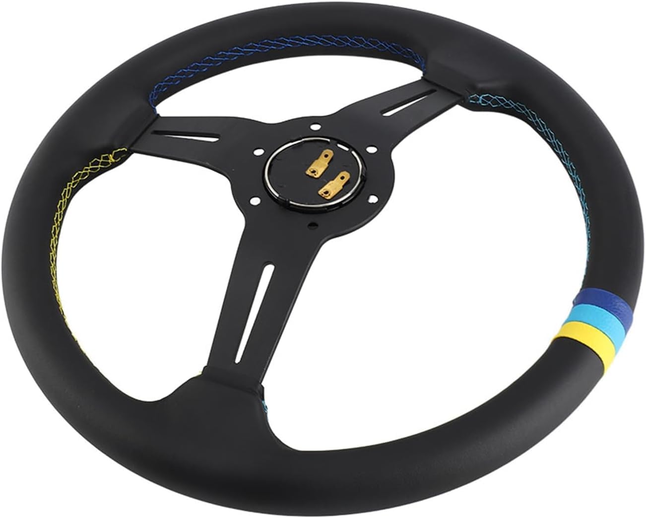 for Volante da corsa in pelle da 350 mm da 14 pollici universale mezzo piatto in lega di alluminio nero con pulsante clacson for gli appassionati di corse automobilistiche