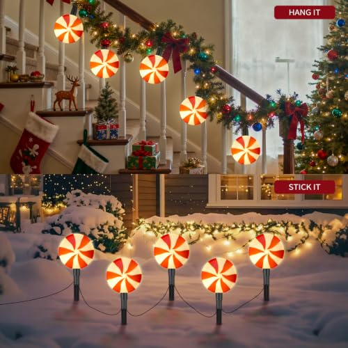 Mrsenloi Christmas Lollipop Pathway Lights, 10 Pack, Red White - image 5