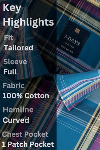 Image of 7-DAYS Men's Premium Check Shirt - 100% Cotton, Tailored Fit (Between Slim & Regular), Full Sleeve, with Pocket - Smart Office & Casual Look