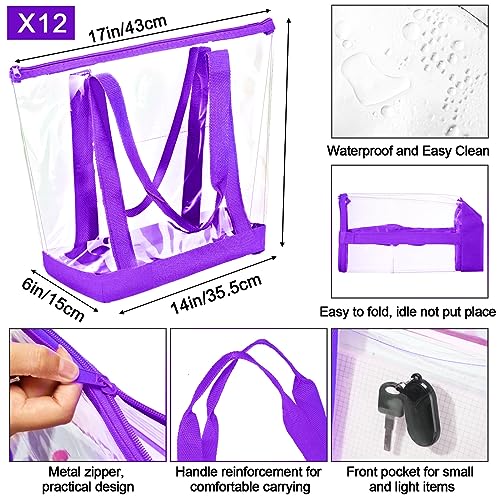 Sweetude 24 Pcs Stadium Approved Clear Tote, Waterproof Bags with Zipper and Cosmetic Pouch for Work Sport Concert(Multicolor)2
