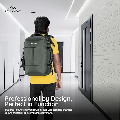 Image of TRAWOC 45L Laptop Backpack TPB01 | Unisex Office & Travel Bag with Anti-Theft Lock, Expandable Storage, USB Charging, Suitcase-Style Opening & 3-Year Warranty