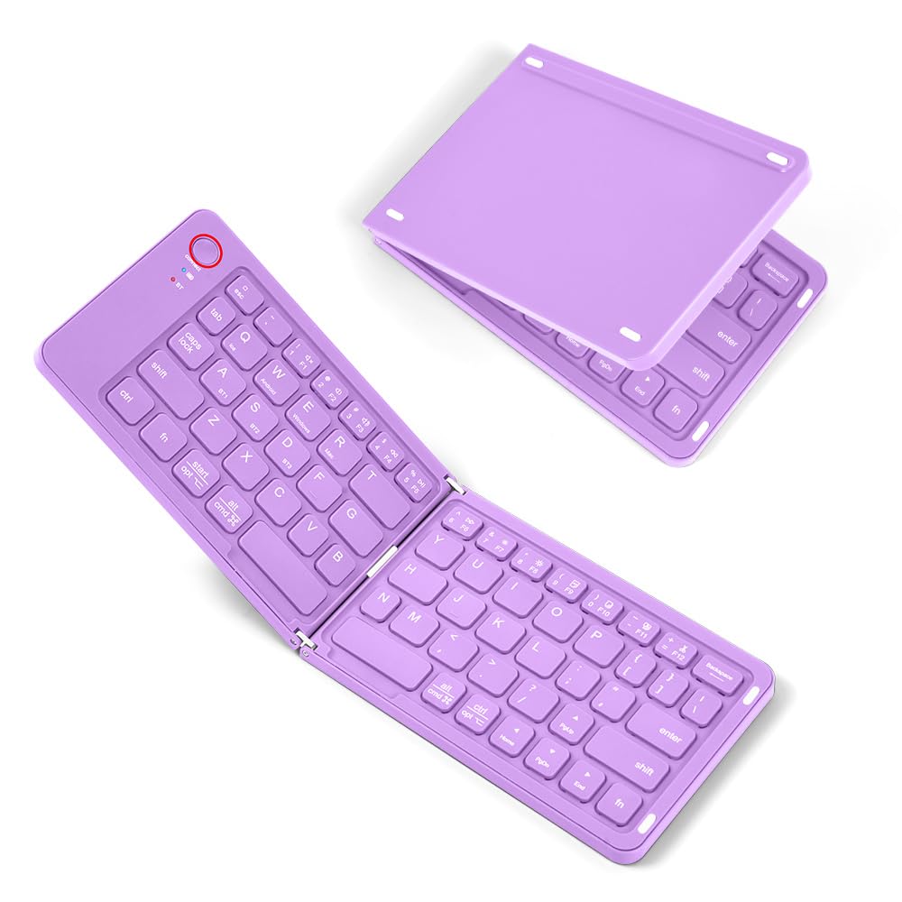 Aolso Teclado Plegable Bluetooth, eclado Inalámbrico Portátil Ultra Delgado con Teclado Numérico, Teclado Bluetooth Plegable con Teclas Numéricas, Teclado Plegable Tamaño de Bolsillo(Morado)