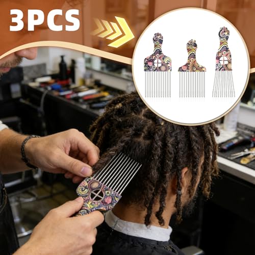 Set 3 Peines Steel Needle Afro Pick para Cabello Rizado miniatura 7