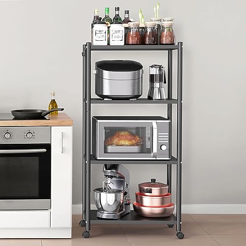 Ambitelligence Kitchen Bakers Rack, Heavy Duty Bakers Rack 4-Tier Free Standing Kitchen Storage Shelf Rack Hight Adjustable with Wheels & Feet, Industrial Metal Microwave Oven Stand (Black) - Image 6