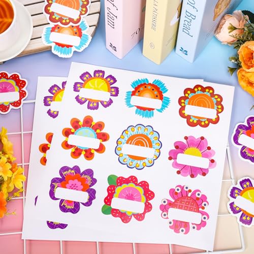 Image of Whaline 90 Pcs Back to School Floral Name Tag Stickers Colorful Funny Flower Shape Nameplates Self-Adhesive Label Decals for Students Desk Classroom, 9 Designs