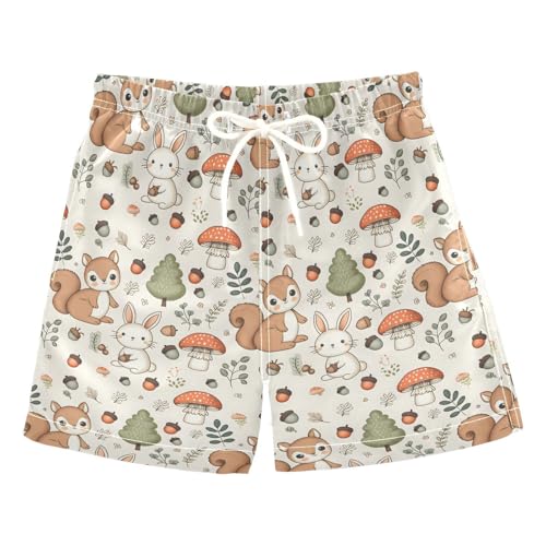 ALAZA Squirrel Bunny Rabbit Mushroom Boys' Swim Trunks Beach Shorts Quick Dry Swimsuit 14-16 Years Multicoloured