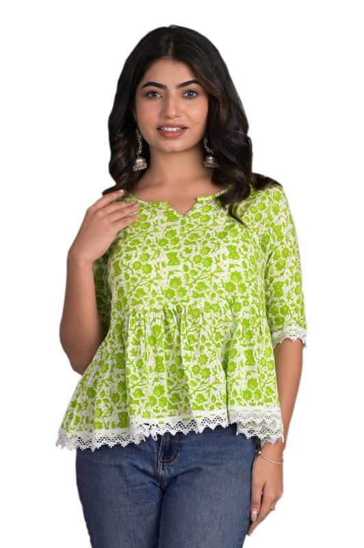 Image of KURTARI Women's Cotton Floral Anarkali Kurti Top | Printed Tunic Short Kurti for Women | Casual Party Ethnic Top