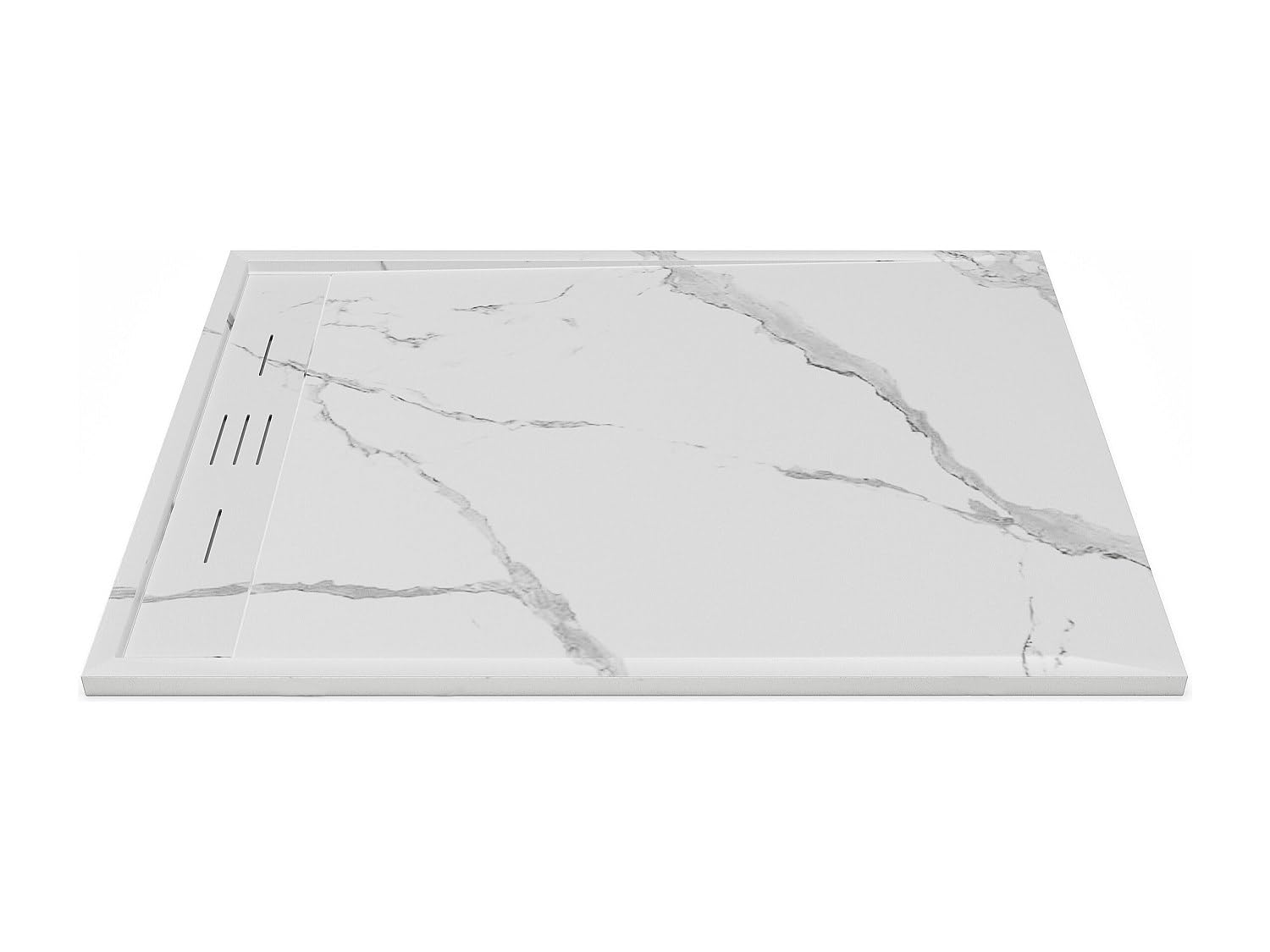 Vente-unique - Receveur de douche extra plat à poser ou à encastrer recoupable en résine SMC - Blanc marbré - 120 x 90 cm - LYROSA