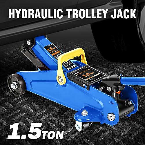 Image of DNA Motoring 1.5 Ton Car Floor Jack Low Profile Hydraulic Trolley Service /Floor Jack, 1.5T / 3000 lbs Capacity, Lifting Range 5.3 Inch -12 Inch, with Storage Case, Blue, TOOLS-00327