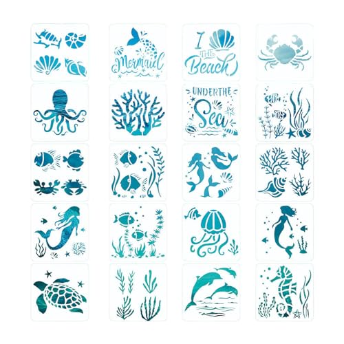 Hoshisea 20 piezas plantillas de pintura de animales, Plantilla reutilizable, Plantilla con temática oceánica, se puede utilizar para pintar, pintar con aerosol y manualidades