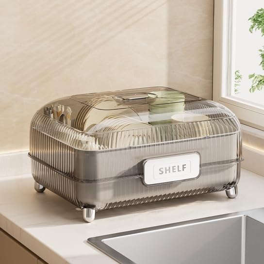 Amazon｜2025new 水切りラック 蓋付き 水切りかご フード付き 食器乾燥
