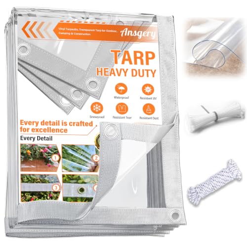 Image of 24 Mil Clear Tarps Waterproof,10x12 FT Clear Vinyl Tarp Heavy Duty PVC Tarp