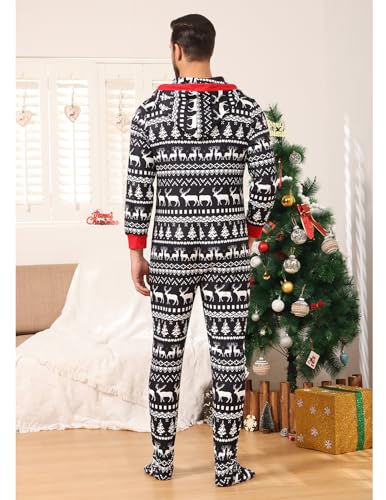 Image of Veseacky Family Christmas Pajamas Matching Sets Adult Onesie Zipper Hooded Footed One-Piece Pjs Jumpsuits