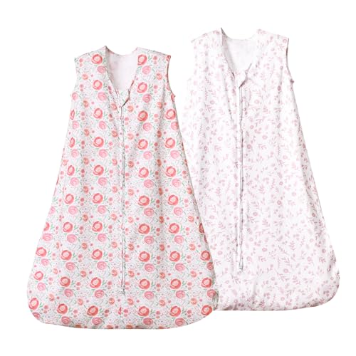 Image of david's kids 100% Organic Cotton Baby Sleep Sack 0-6 Months, Soft Baby Wearable Blankets with 2-Way Zipper, 2 Pack Comfy Sleeping Bags for Infant Newborn Boys Girls Neutral, Small Size, Floral
