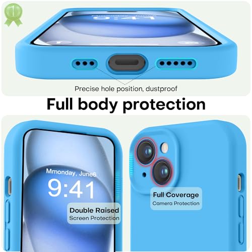 Image of LOVE 3000 Compatible with iPhone 15 Case, [Smooth Silicone Full Coverage Camera] [8ft Drop Protection], Soft Microfiber Lining Full Body Protective Case for iPhone 15 6.1 inch - Blue