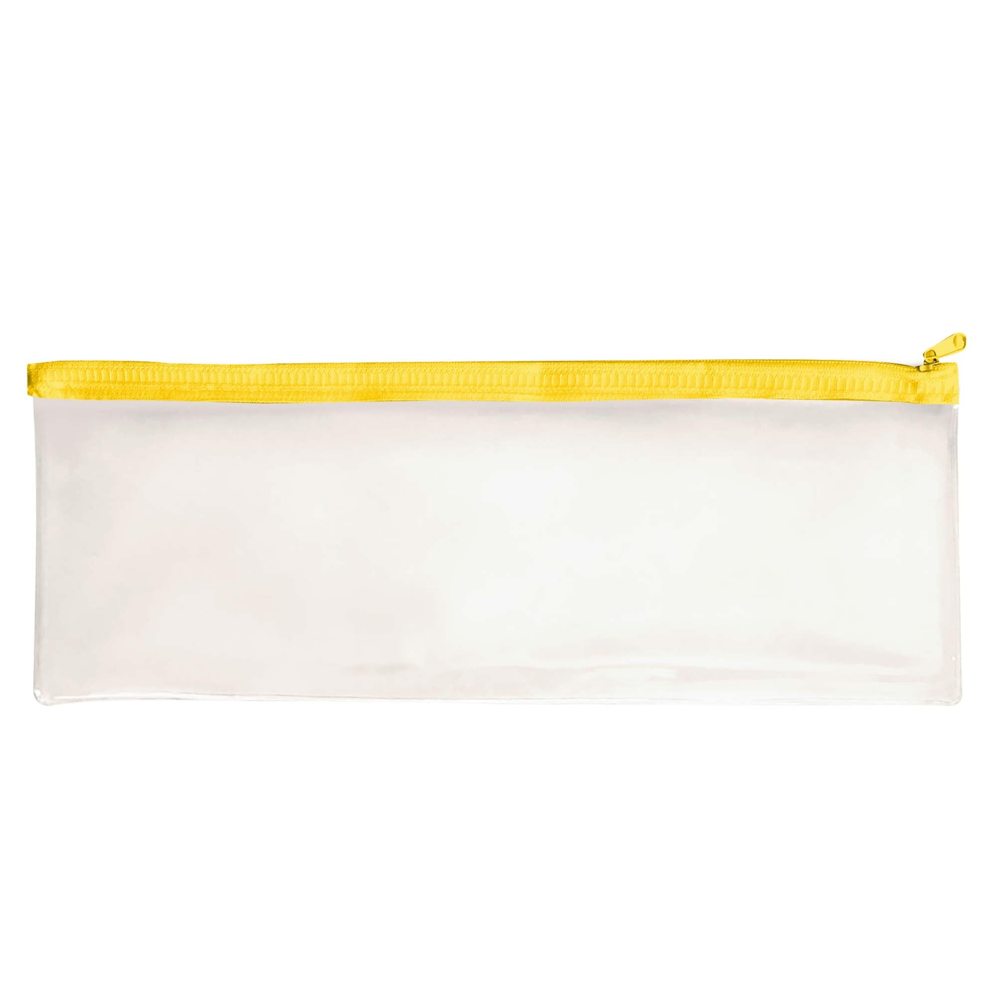Janrax Pack of 12 Coloured Zip Clear Exam Pencil Cases (Yellow, 13x5) โ image 1