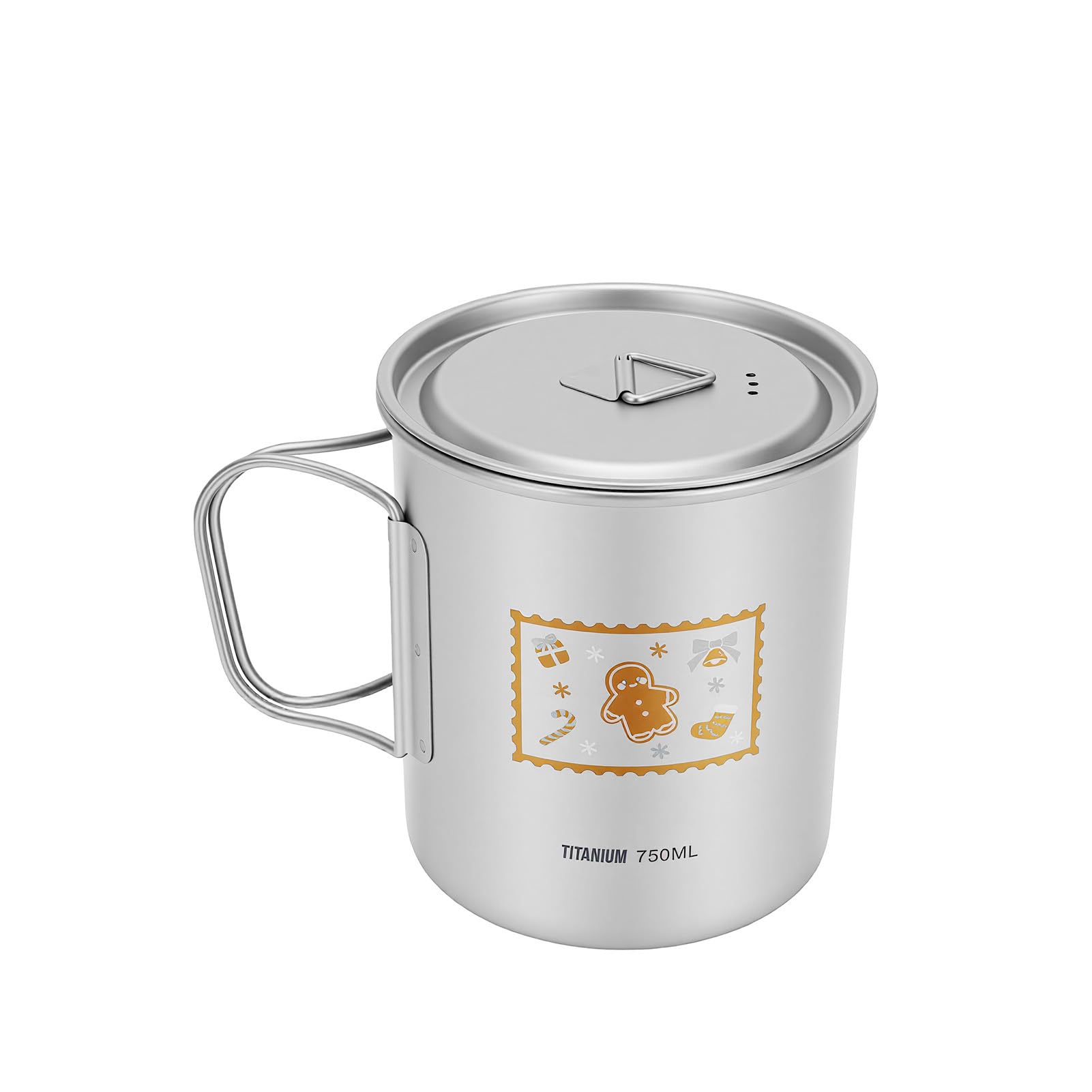 Lixada 750ml Trinkbecher mit Deckel und Klappbarem Griff, Weihnachtliches Lebkuchenmann Motiv, Tragbarer Becher für Kaffee, Tee, Saft, Outdoor Aktivitäten wie Klettern und Camping (750 ml)