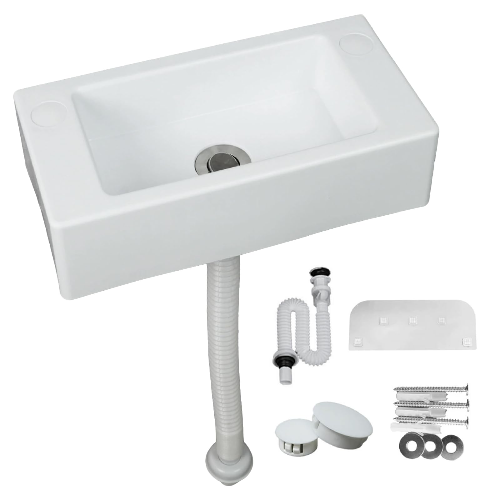 Lavabo de plástico, lavabo de vertido, lavabo para lavarse las manos, lavabo sencillo de plástico con manguera, tapón de desagüe para jardín, garaje, sótano, autocaravana (blanco, 40 x 20 cm)
