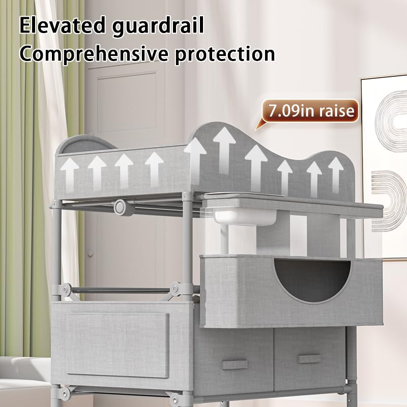 Baby Changing Table, Versatile Foldable Changing Table, Waterproof Diaper Changing Station, Adjustable Height with 2 Drawers,Baby Changing Station, Mobile Nursery for Infant and Newborn