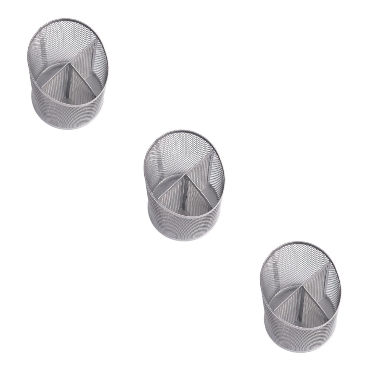 NUOBESTY 3 Pezzi Portapenne in Metallo Contenitore Per Scrivania Organizer Da Scrivania in Argento Portapenne