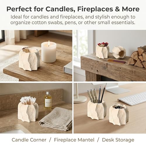 Support d'allumettes en béton avec grattoir pour bougies et cheminée - 6