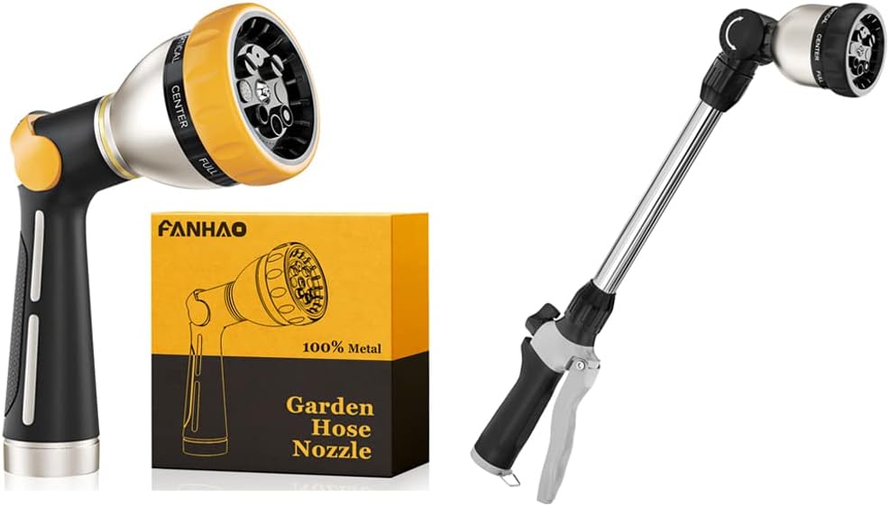 FANHAO Garden Hose Nozzle Thumb Control +16 Inches Metal Garden Hose Wand