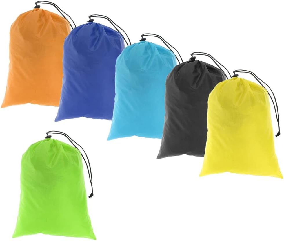 6pcs Ultra Mountaineering Nylon Drawstring Stuff Sack for Hiking & Traveling, Compression Storage Bag Set, Various Sizes & Colors