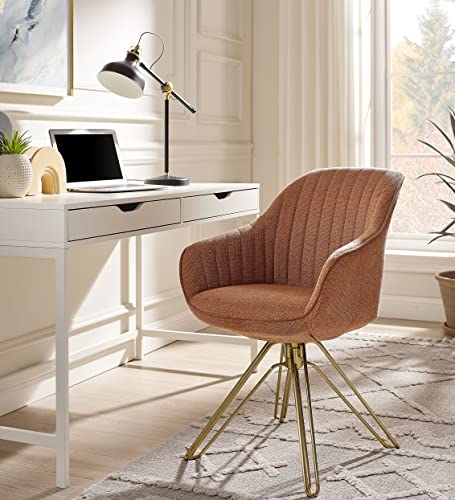 Zouron Mid Century Modern Swivel Accent Chair with Arms, Upholstered Computer Desk Chair with Golden Metal Legs for Home Office Living Room, Fabric Makeup Armchair No Wheels, 1 Pcs, Orange