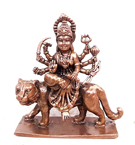Image of Copper Idols, 2.6 inches, Copper Handmade Goddess Durga, 150 Grams, Patina Antique Finish, Pack of 1 Piece