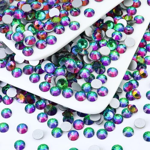Image of Flatback Crystal Rhinestones Round Gems for Nail Art and Craft Clothes Glue Fix, Green Flame (1.3-1.4mm) SS3 /1440PCS