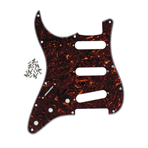 FLEOR Left Handed SSS Strat Pickguard Guitar Scratch Plate for USA Mexican Made Strat Guitar Modern Part, 4Ply Brown Tortoise Shell