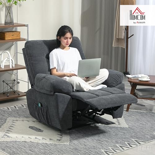 HOMCOM Relaxsessel Fernsehsessel mit Liegefunktion Massagesessel mit Vibration, Heizung, 8 Modi, TV Sessel mit Wandnahen Design, Fußteil, Seitentasche für Wohnzimmer, Dunkelgrau – Bild 3