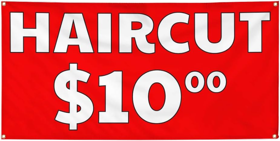 Vinyl Banner Multiple Sizes Haircut $10 Outdoor Advertising Printing Retail Outdoor Weatherproof Industrial Yard Signs Red 4 Grommets 24x36Inches