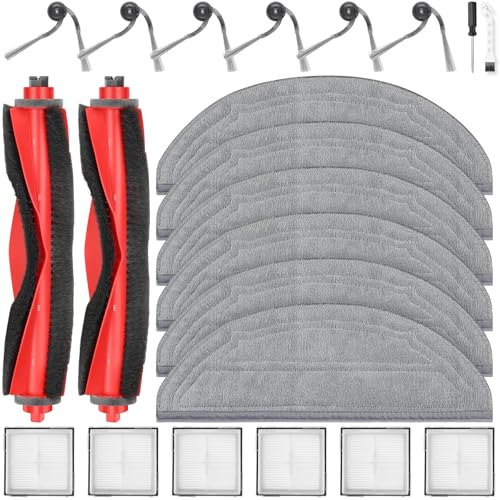 Image of 22 Pack Replacement Accessories Kit Compatible with Roborock Q10 S5 /Q10 S5+ /Q10 X5 /Q10 X5+ Robot Vacuum, 2 Main Brushes, 6 Side Brushes, 6 Mop Pads, 6 HEPA Filters, 1 Screwdriver, 1 Cleaning Tool