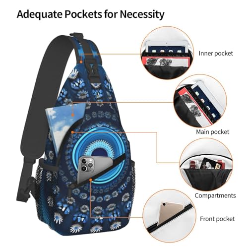 Mochila cruzada compacta con estampado floral azul miniatura 4
