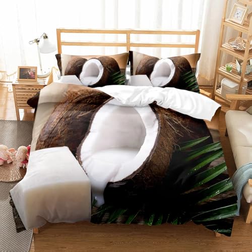 NDXRWDZR Parure de Lit 220x240 Adulte Noix De Coco Housse de Couette 2 Personnes avec Fermeture Éclair Confortable Respirant Microfibre Housse de Couette et 2...