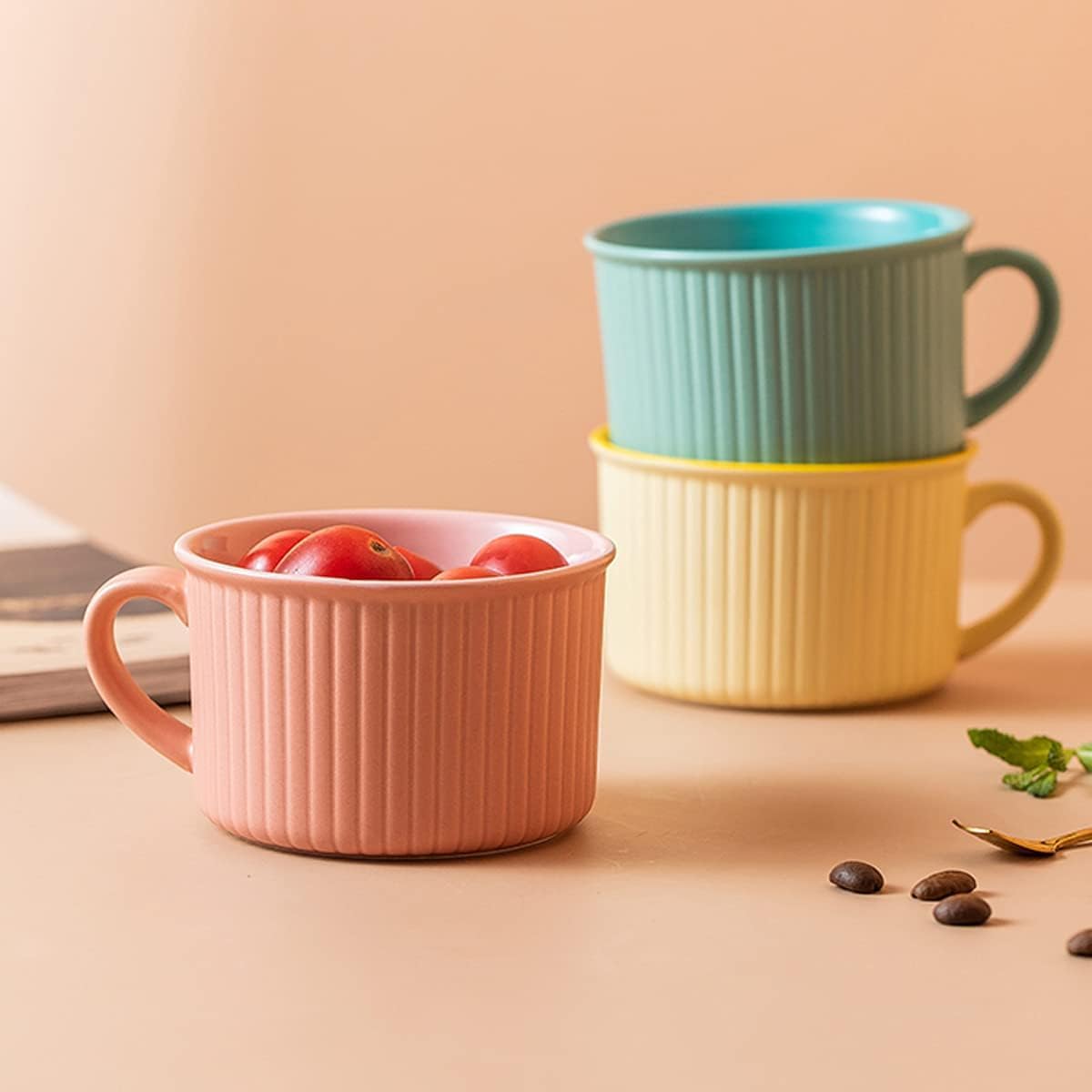 Keramik Kaffeebecher Emaille-Becher Camping-Becher Dekorative Tasse Geschenk for Familien Freunde Liebhaber mit Henkel, 225Ml 1 Stück(Pink)