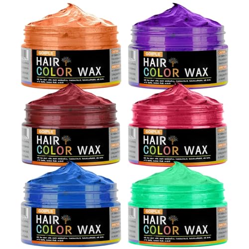 6 Colors Temporary Hair Color Wax for Christmas Party-Green Purple Orange Pink Red Blue Washable Dye...