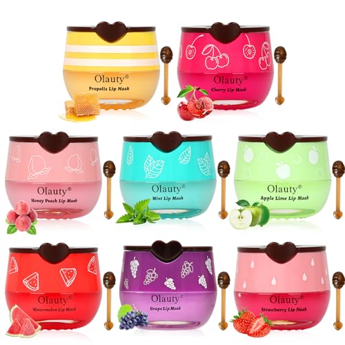 TITIMORE 8Pcs Bee Lip Balm Honey Pot,Strawberry Lip Mask Moisturizing Coconut & Peach Lip Masks Hydrating & Prevention Dry and Cracked Lip Scrubs Exfoliator Plumping Honey Lip Balm Uk