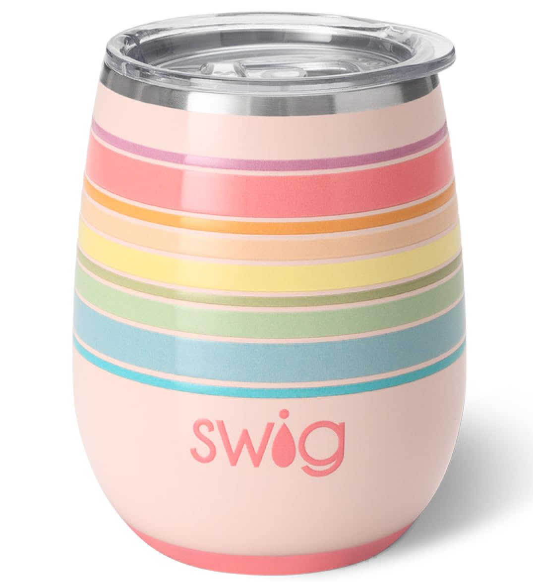 Swig Life 14oz Stemless Wine Cup, Insulated Wine Tumbler with Lid, Stainless Steel Travel Tumbler (Good Vibrations)