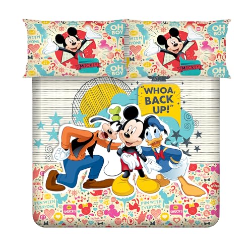 Image of Sassoon Disney Mickey Mouse Backup Digital Printed 100% Cotton Bedsheet with 2 Pillow Covers in 300TC