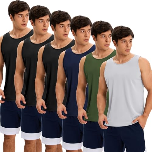 OYGSieg 6 Pack Men's Quick Dry Workout Tank Tops Breathable Gym Sleeveless Muscle Shirts for Active Men