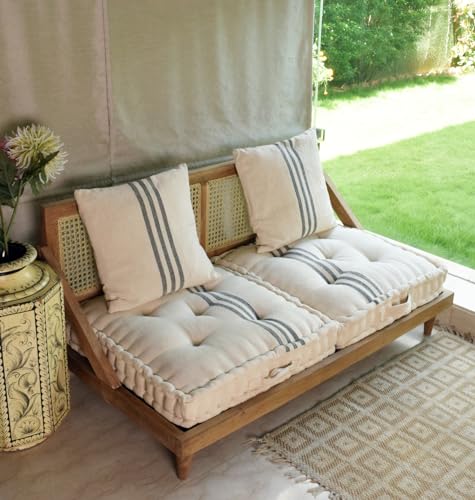 Urban Escape Rattan Floor Sofa Long Seat in Solid Wood| 2 Seater Sofa for Living Room & Office | Wooden Couch Diwan Sofa Settee for Living Room and Office